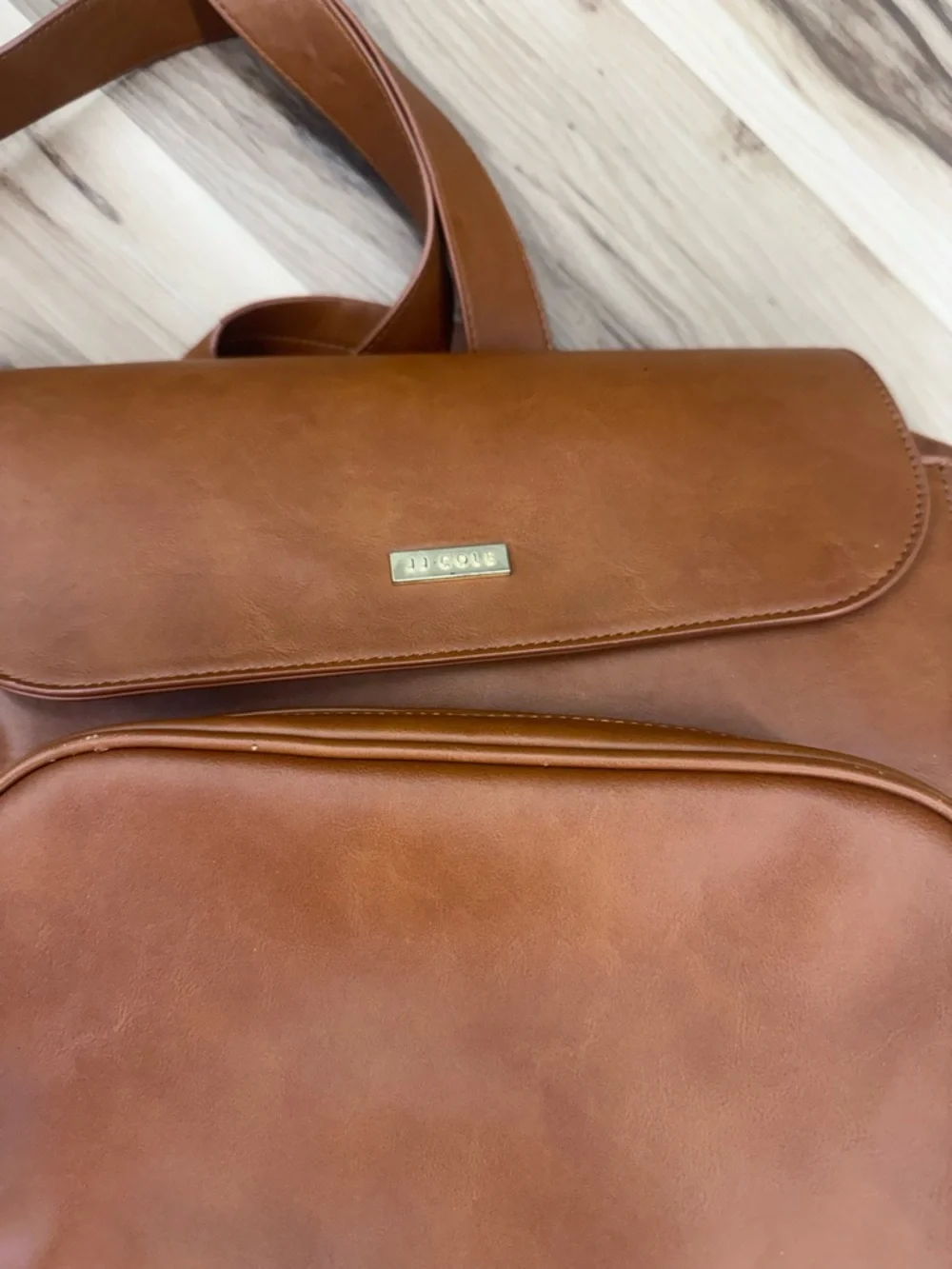 JJ Cole Brown Leather Crossbody Diaper Bag